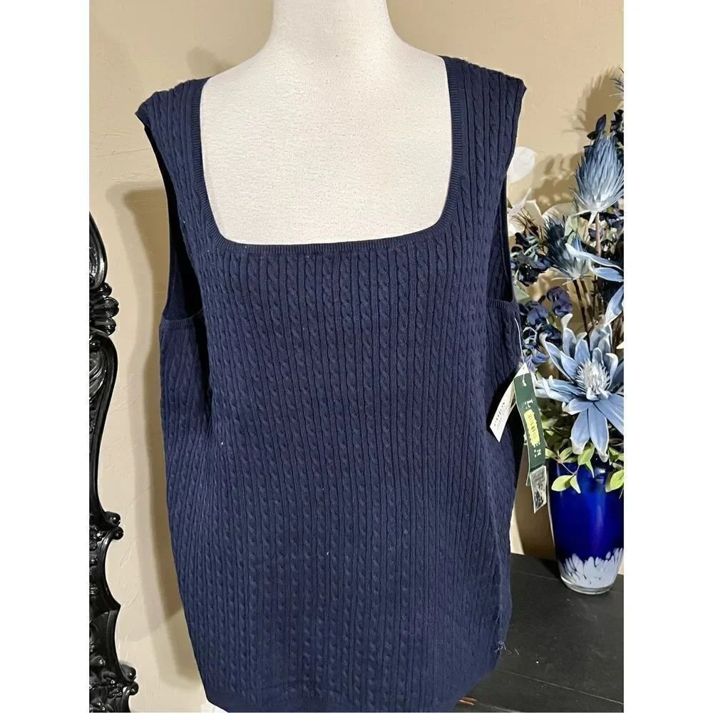 Lauren Ralph Lauren NWT Navy Blue Cable Knit Sleeveless Sweater